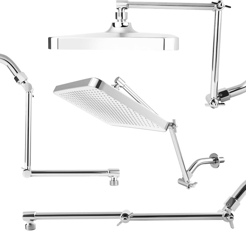 RLKDKJ Shower Head Extension Arm, 16 Inch Solid Brass Adjustable Extender with Lock Joint, Height & Angle Adjustable Shower Arm for Rainfall or Fixed Shower Head, G1/2 Connector (Chrome) - Image 3